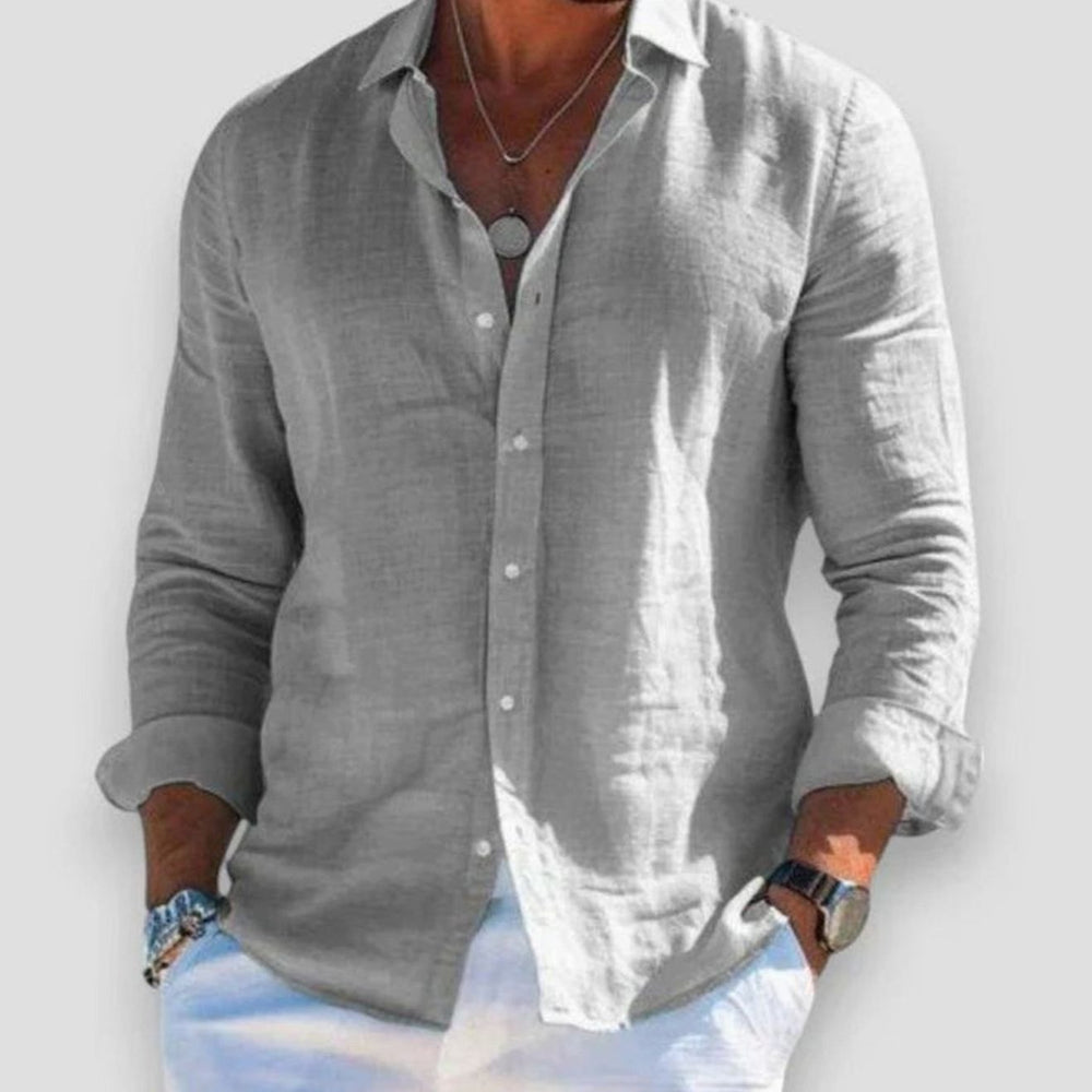 Men's Relaxed-Fit Linen Long Sleeve Shirt - Grey