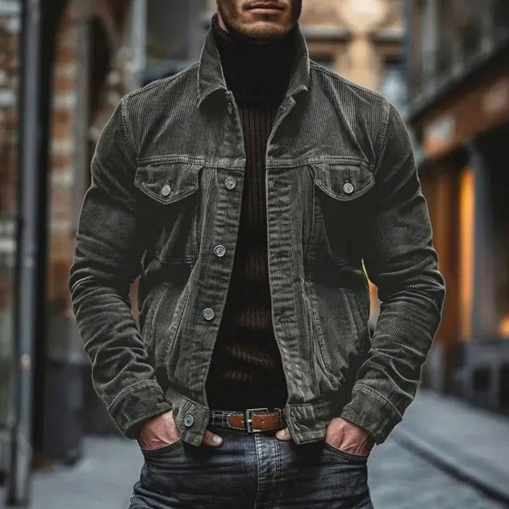Men's Relaxed-Fit Single-Breasted Corduroy Jacket - Grey