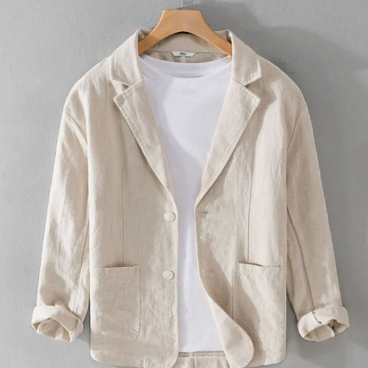 Men's Relaxed-Fit Two-Button Linen Blazer Patch Pockets - Beige