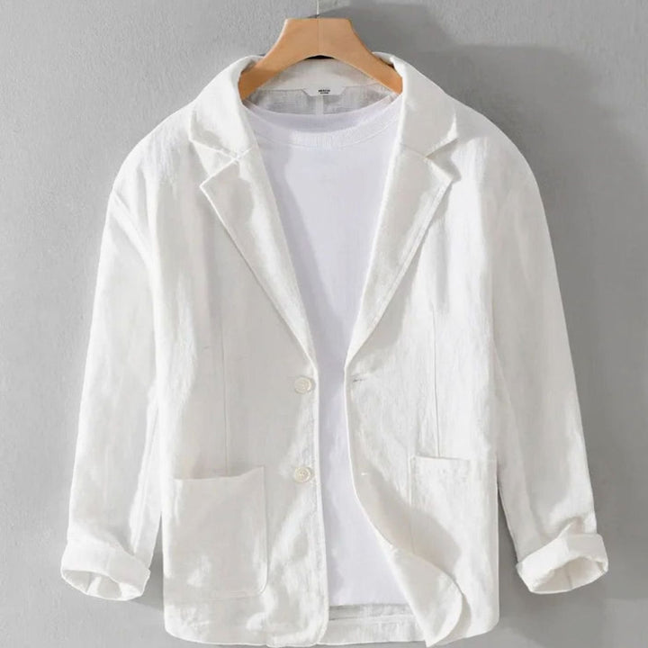 Men's Relaxed-Fit Two-Button Linen Blazer Patch Pockets - White