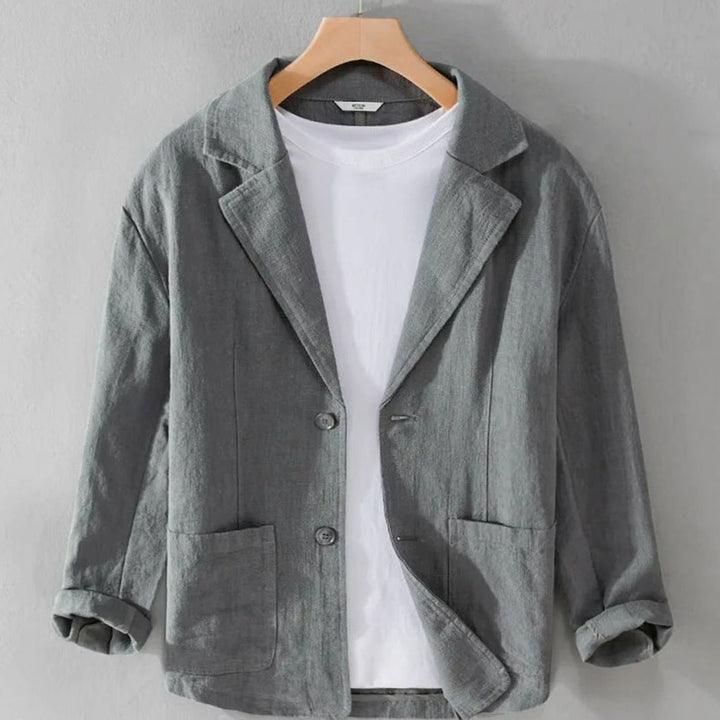 Men's Relaxed-Fit Two-Button Linen Blazer Patch Pockets - Dark Grey