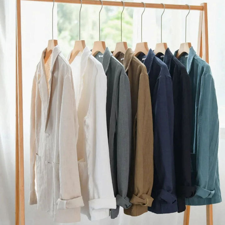 Men's Relaxed-Fit Two-Button Linen Blazer Patch Pockets