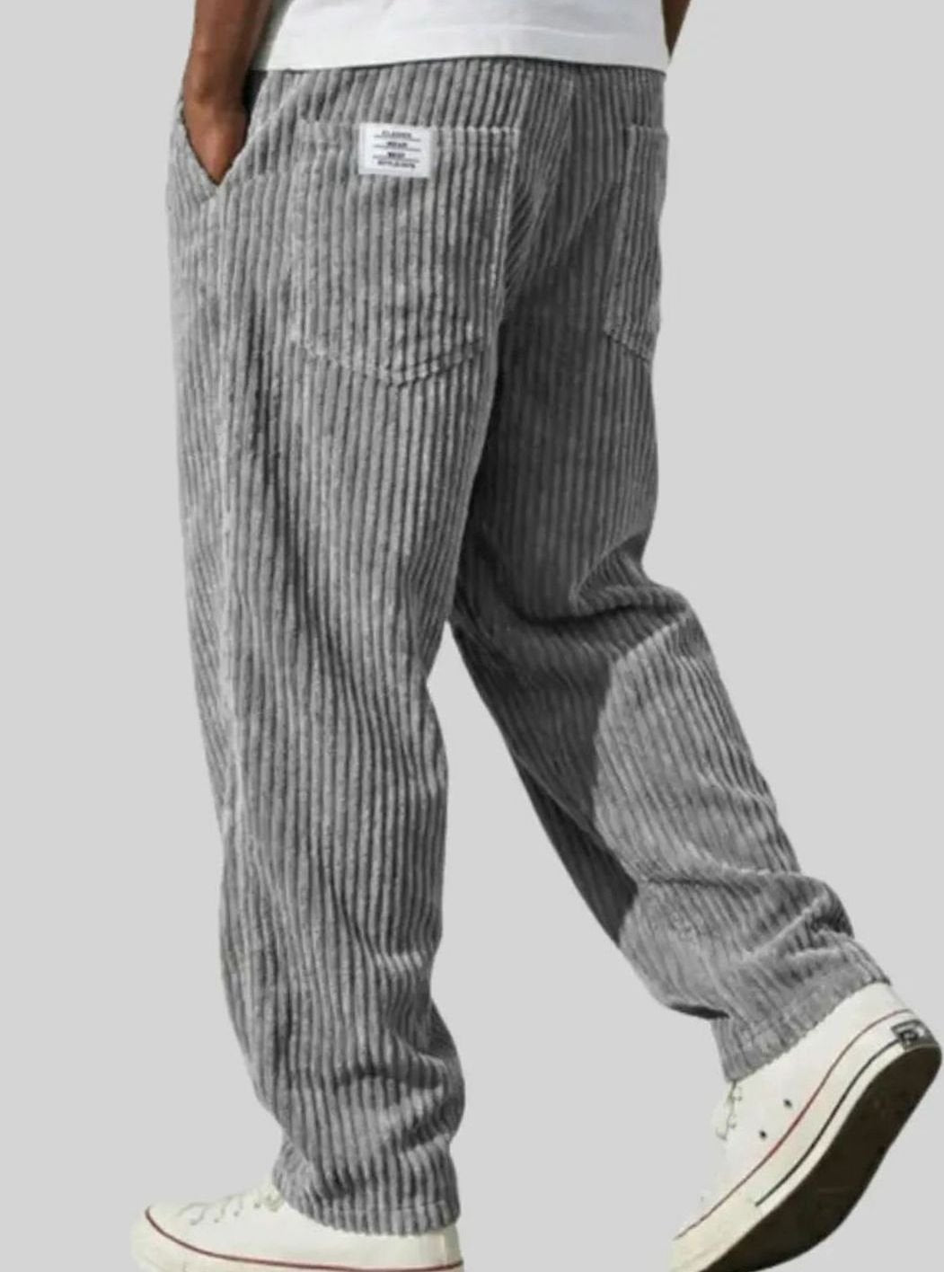 Men's Relaxed-Fit Vintage Corduroy Trousers Drawstring Waist - Grey