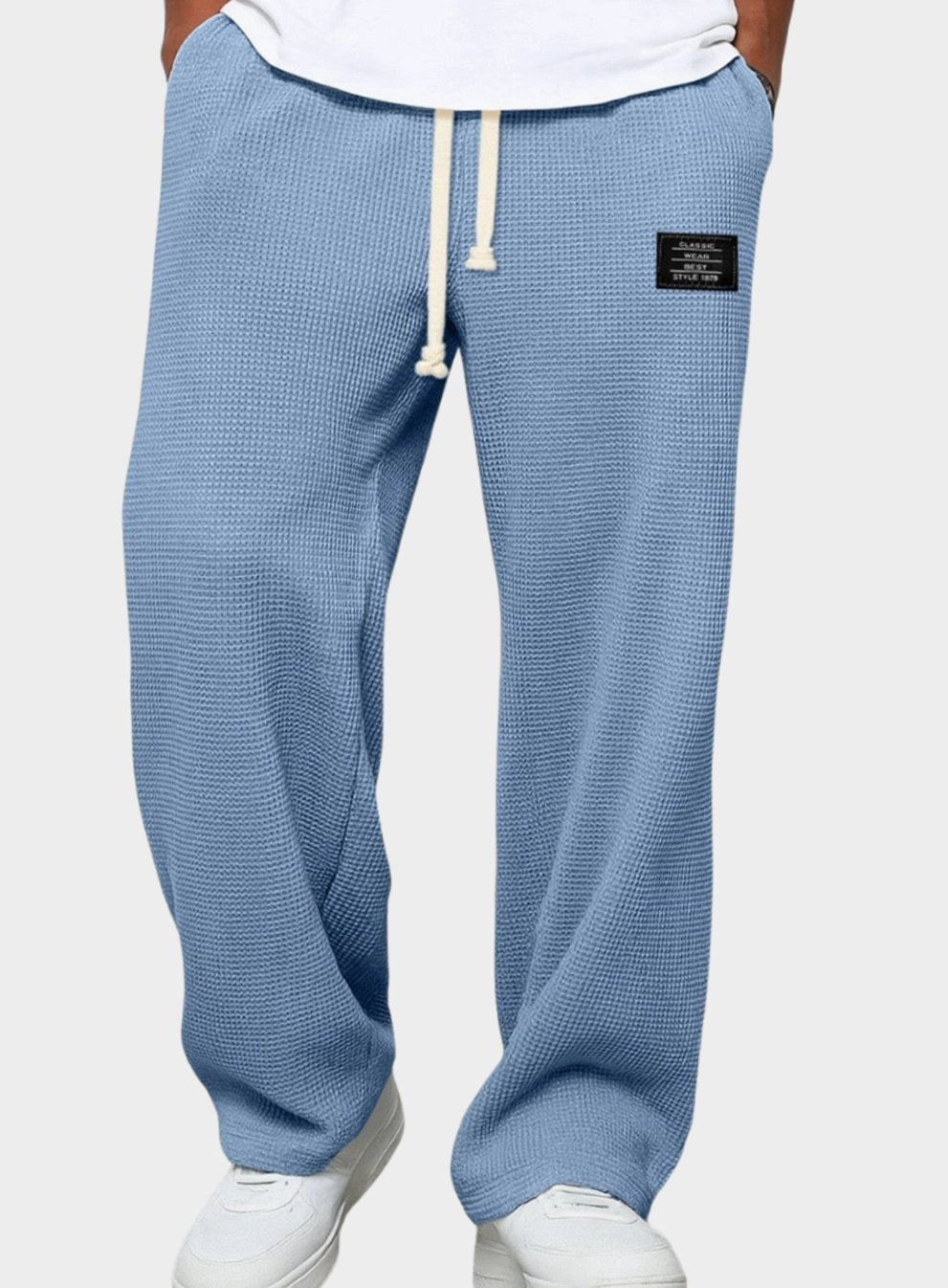 Men's Relaxed Straight-Fit Waffle-Knit Drawstring Trousers