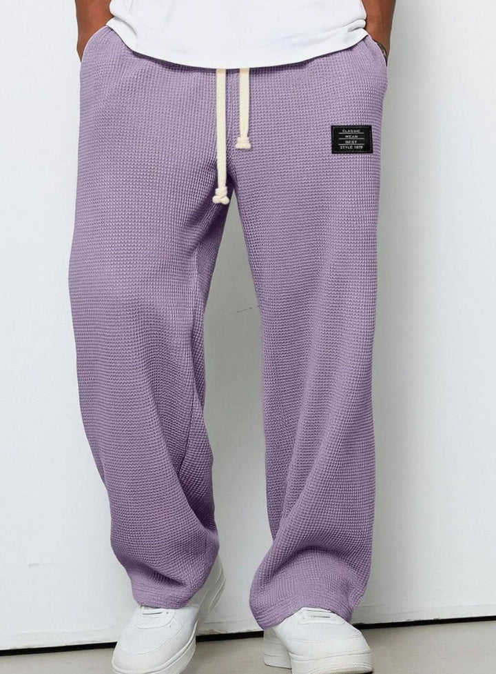 Men's Relaxed Straight-Fit Waffle-Knit Drawstring Trousers - Purple