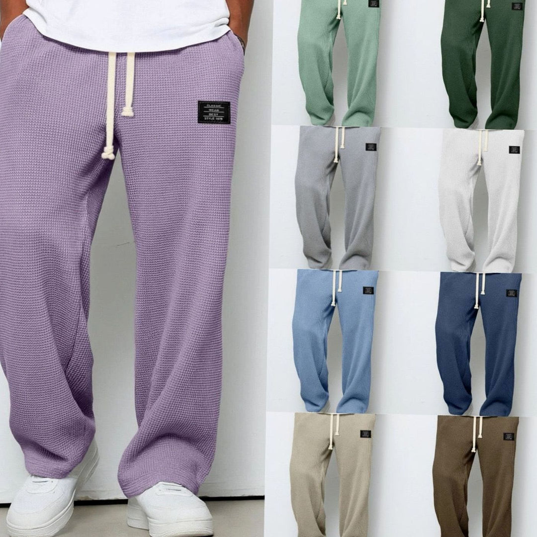 Men's Relaxed Straight-Fit Waffle-Knit Drawstring Trousers