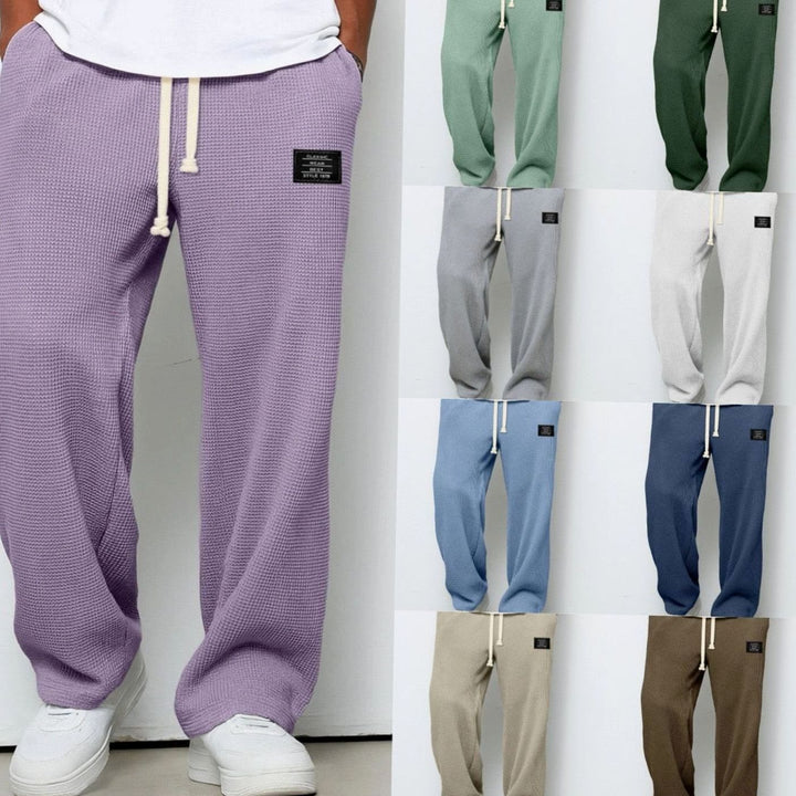 Men's Relaxed Straight-Fit Waffle-Knit Drawstring Trousers