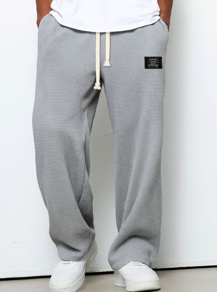 Men's Relaxed Straight-Fit Waffle-Knit Drawstring Trousers - Grey