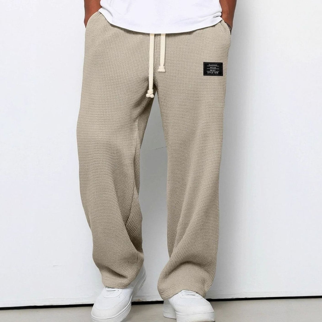 Men's Relaxed Straight-Fit Waffle-Knit Drawstring Trousers - Khaki