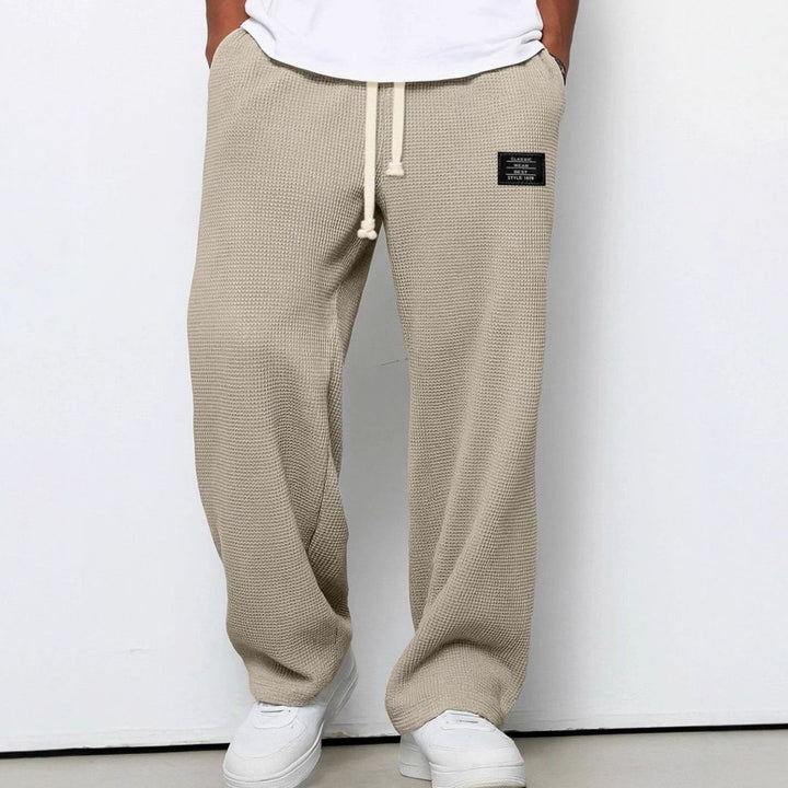 Men's Relaxed Straight-Fit Waffle-Knit Drawstring Trousers - Khaki