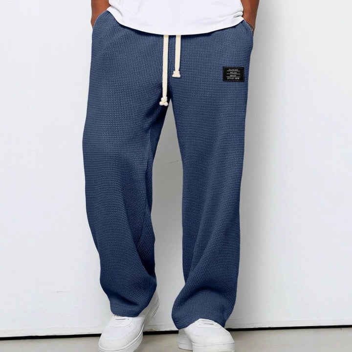 Men's Relaxed Straight-Fit Waffle-Knit Drawstring Trousers - Blue