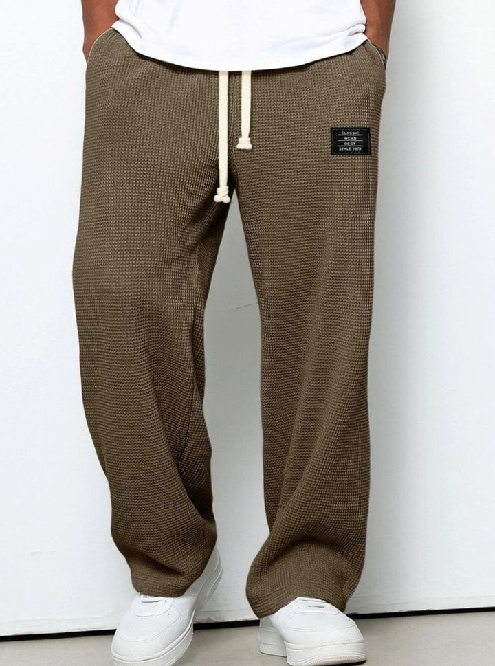 Men's Relaxed Straight-Fit Waffle-Knit Drawstring Trousers - Dark Brown