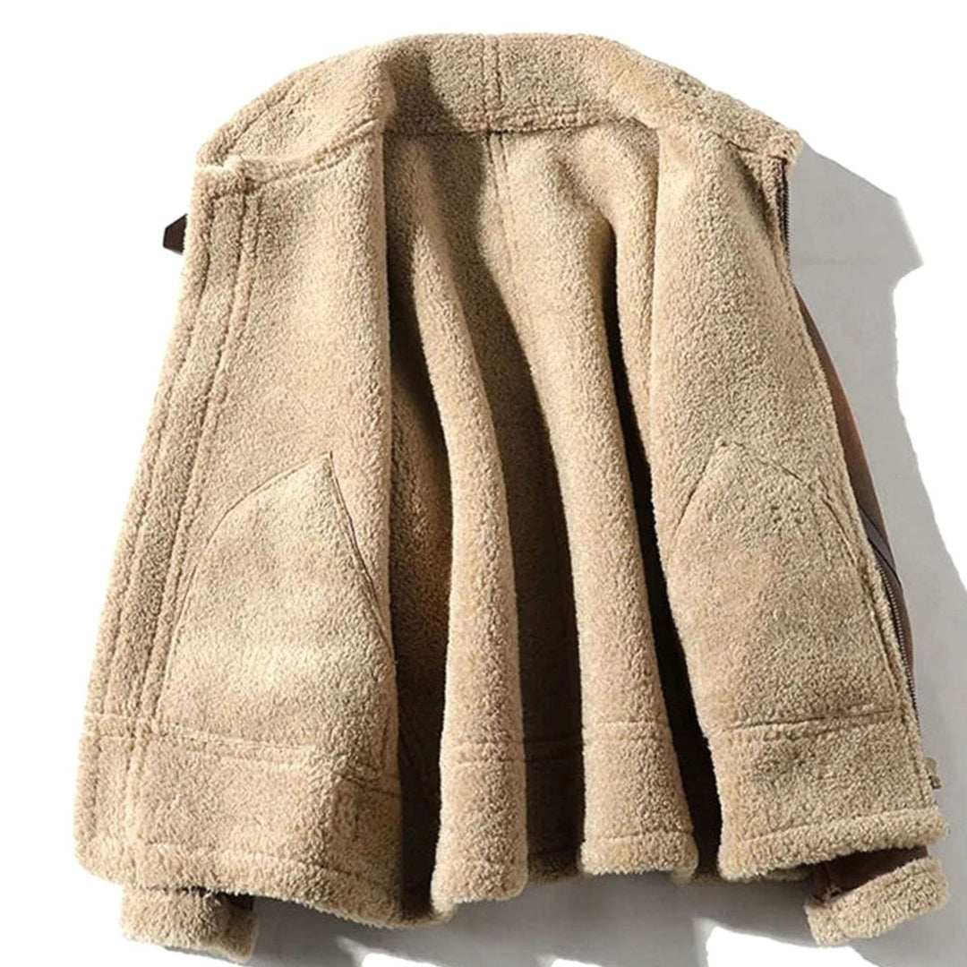 Men's Shearling-Lined Suede Aviator Winter Jacket