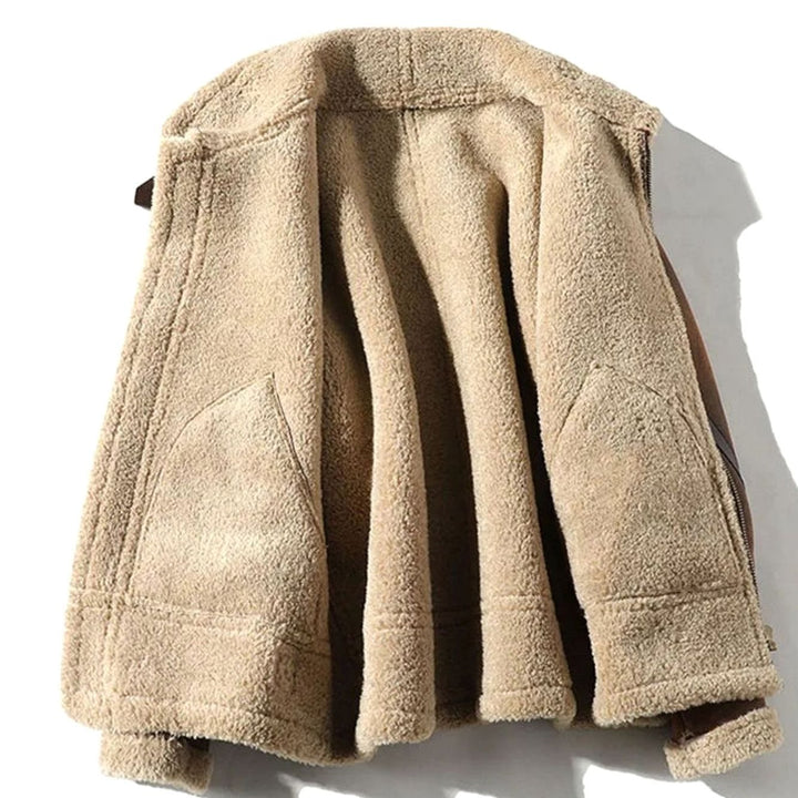 Men's Shearling-Lined Suede Aviator Winter Jacket
