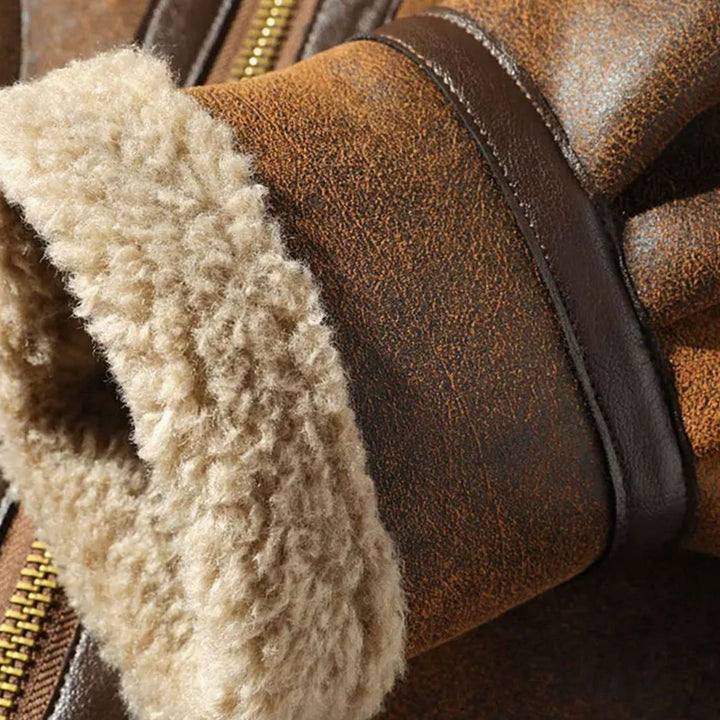 Men's Shearling-Lined Suede Aviator Winter Jacket