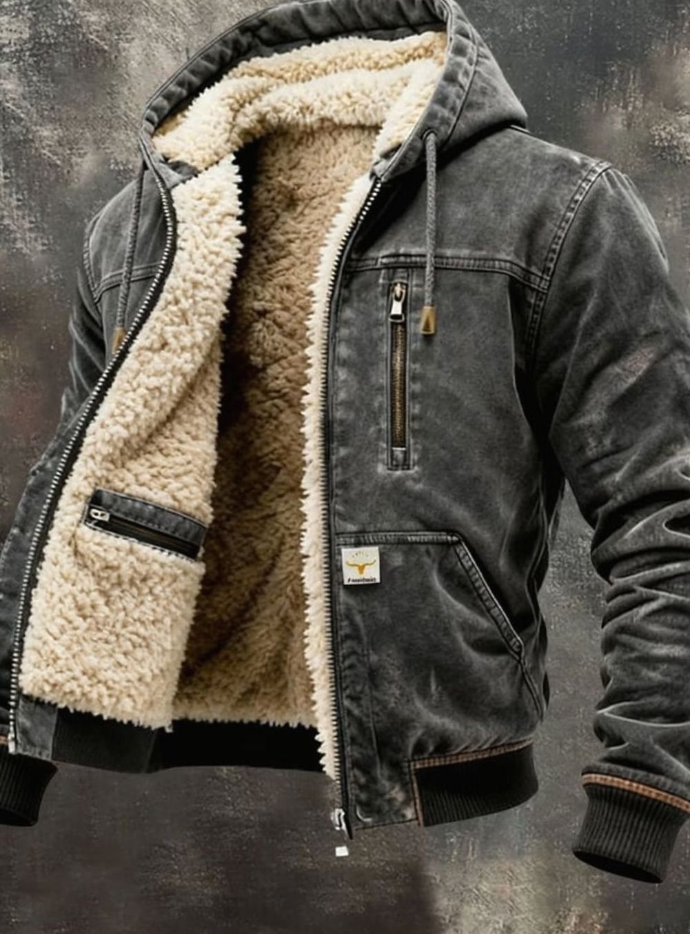 Men's Sherpa-Lined Hooded Zip-Up Winter Jacket