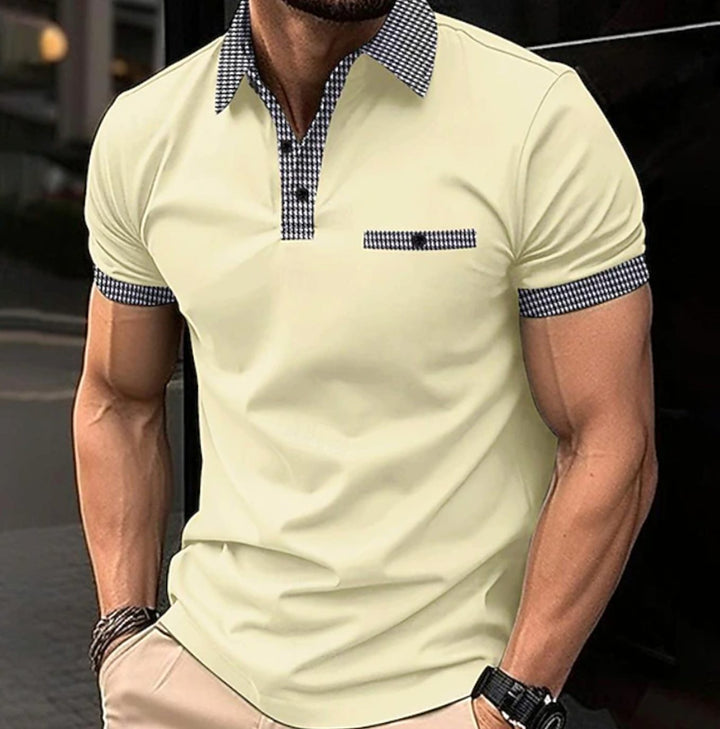 Men's Short-Sleeve Houndstooth Collar Polo Shirt - Light Yellow