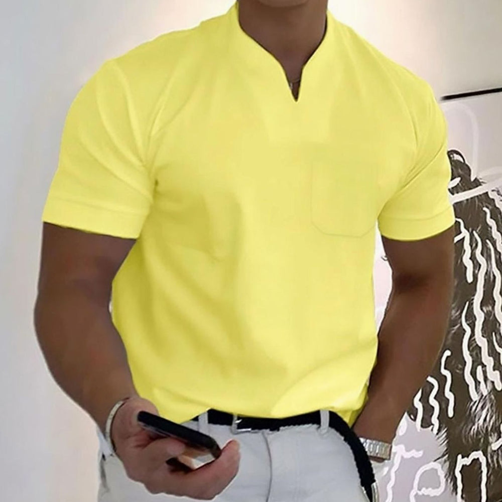 Men's Short-Sleeve V-Neck Polo Shirt Slim Fit - Yellow