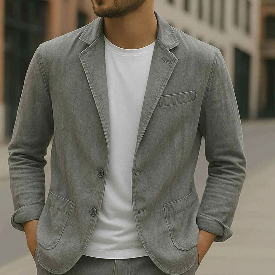 Men's Slim-Fit Lightweight Two-Button Blazer - Grey