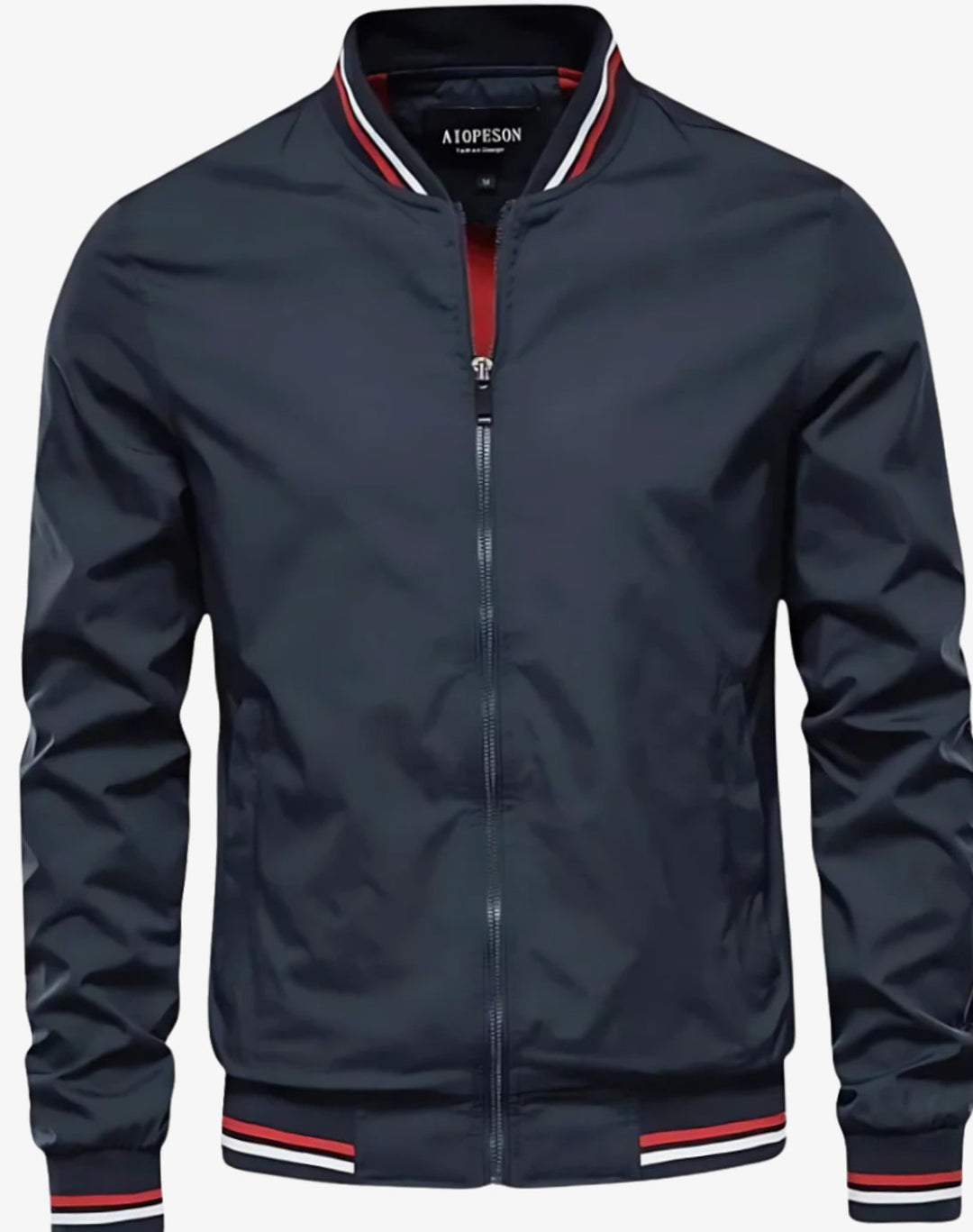 Men's Striped-Trim Zip-Up Bomber Jacket, Navy Blue