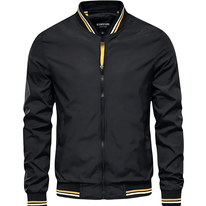 Men's Striped-Trim Zip-Up Bomber Jacket, Navy Blue - Black