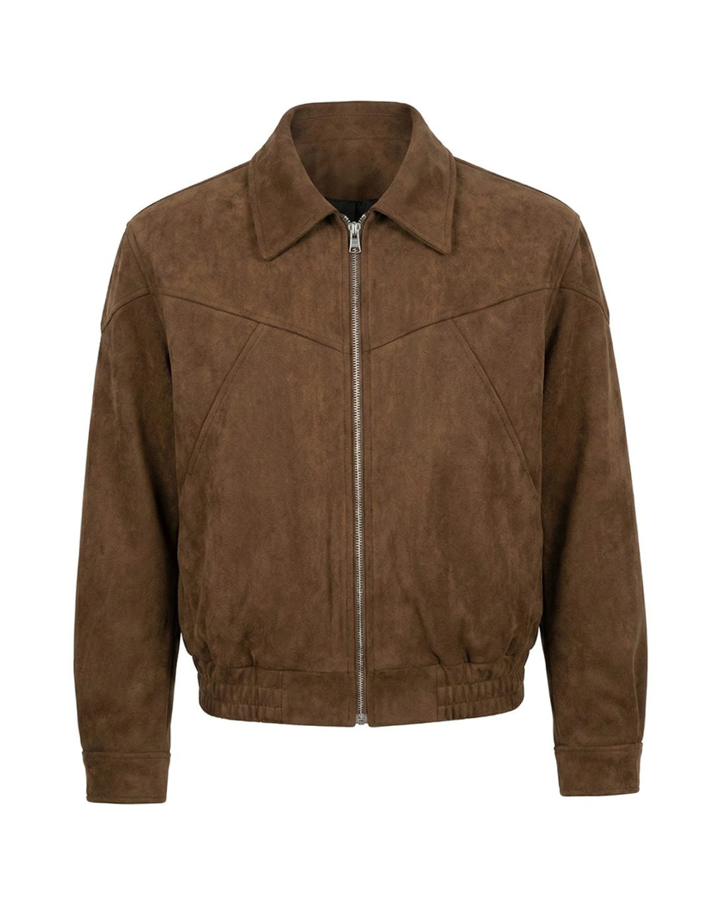 Men's Suede Bomber Jacket Tailored Zip-Up - Brown