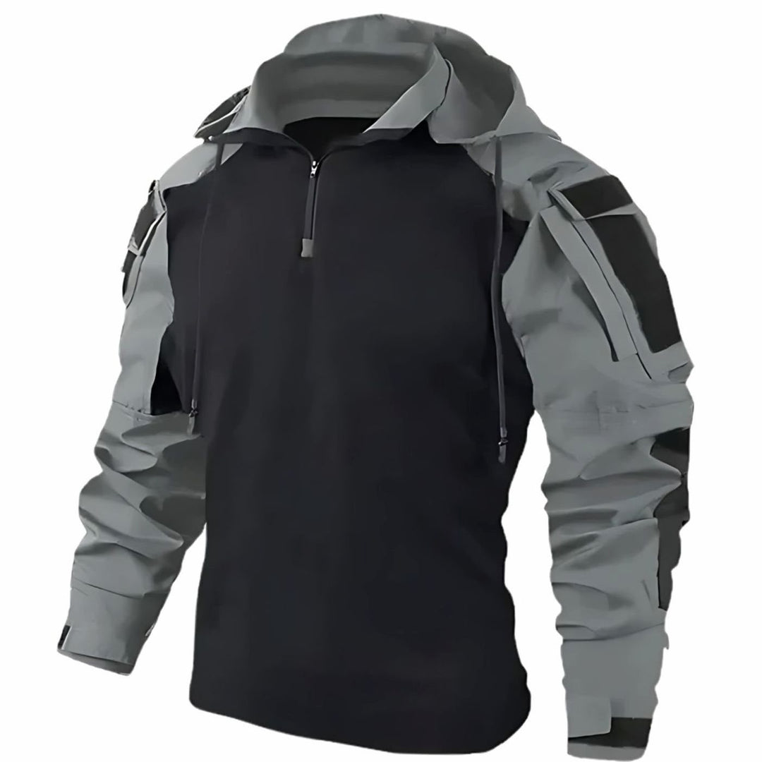 Men's Tactical Hooded Quarter-Zip Pullover Jacket Multi-Pocket - Grey
