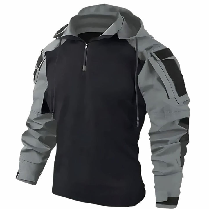 Men's Tactical Hooded Quarter-Zip Pullover Jacket Multi-Pocket - Grey