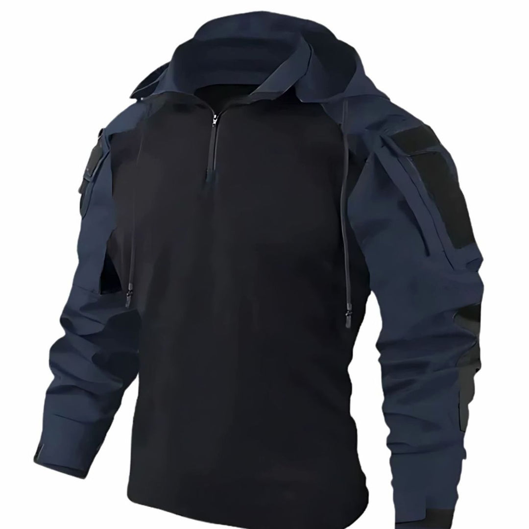 Men's Tactical Hooded Quarter-Zip Pullover Jacket Multi-Pocket - Dark Navy