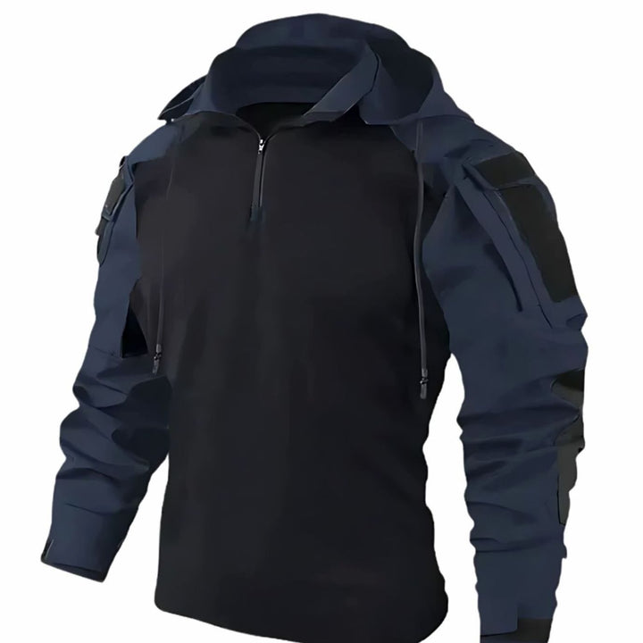 Men's Tactical Hooded Quarter-Zip Pullover Jacket Multi-Pocket - Dark Navy