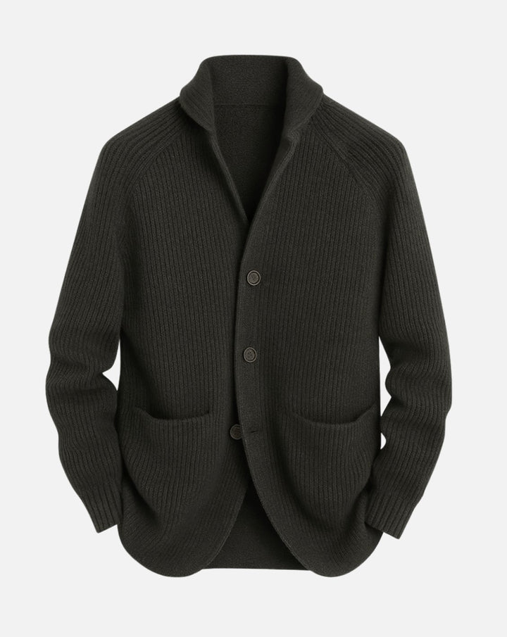 Men's Tailored Button-Front Ribbed Knit Cardigan