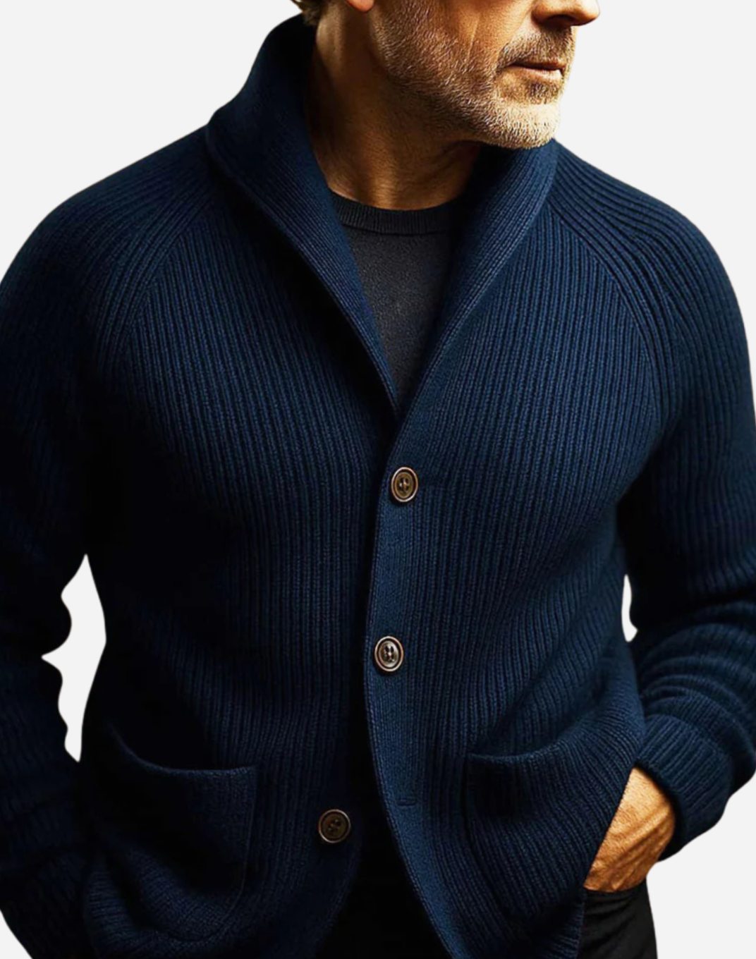 Men's Tailored Button-Front Ribbed Knit Cardigan