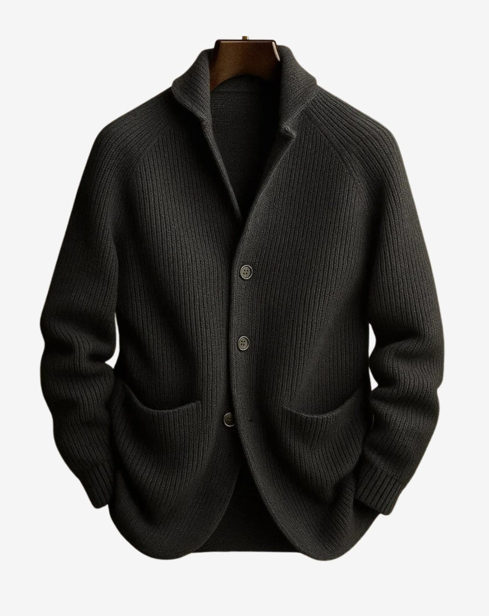 Men's Tailored Button-Front Ribbed Knit Cardigan - Grey