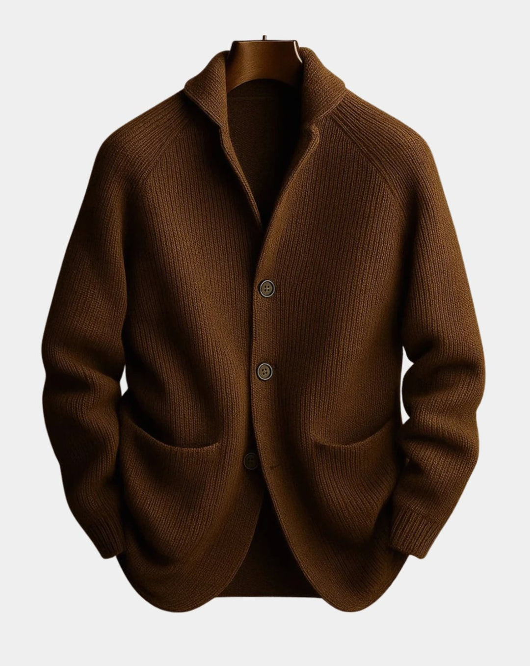 Men's Tailored Button-Front Ribbed Knit Cardigan - Brown