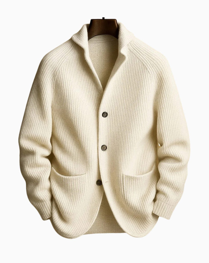 Men's Tailored Button-Front Ribbed Knit Cardigan - White