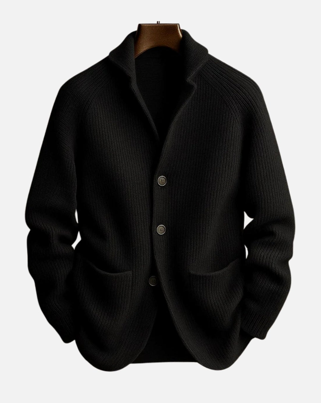 Men's Tailored Button-Front Ribbed Knit Cardigan - Black