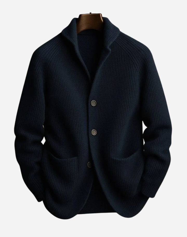 Men's Tailored Button-Front Ribbed Knit Cardigan - Navy