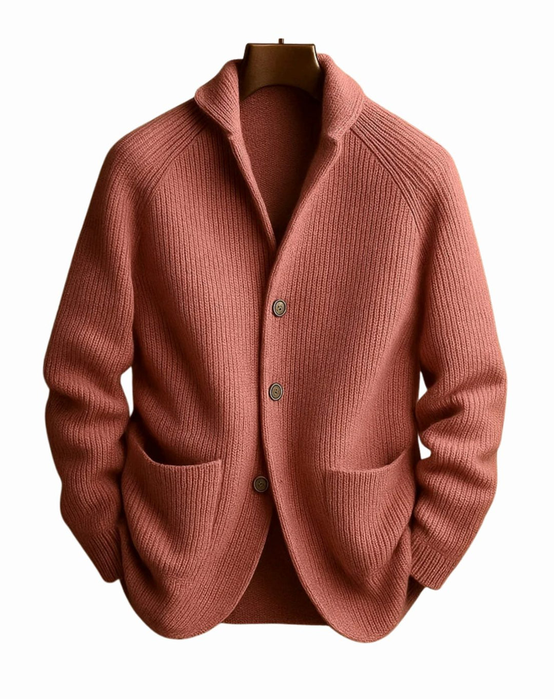 Men's Tailored Button-Front Ribbed Knit Cardigan - Pink