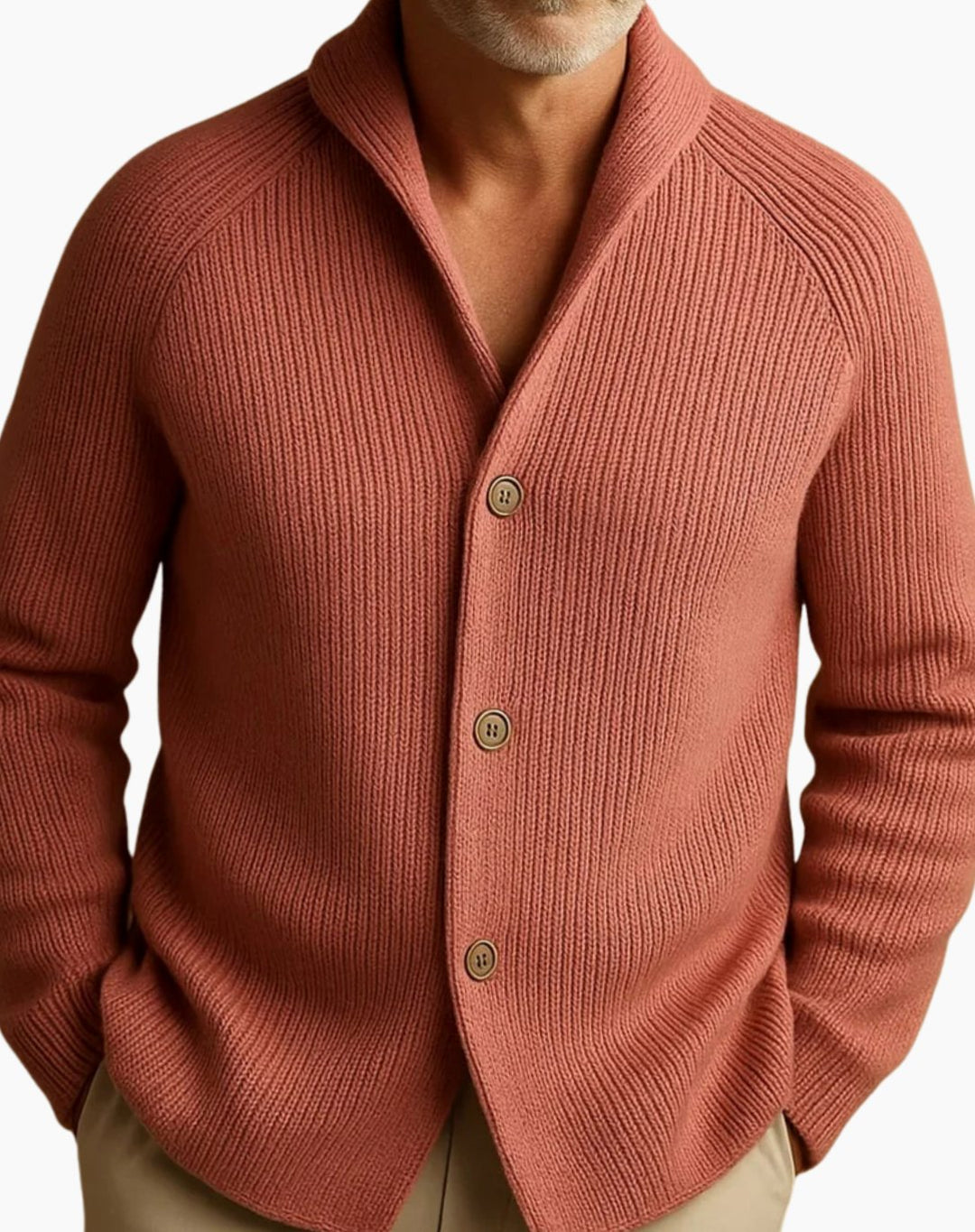 Men's Tailored Button-Front Ribbed Knit Cardigan