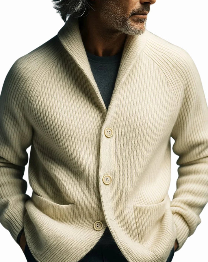 Men's Tailored Button-Front Ribbed Knit Cardigan