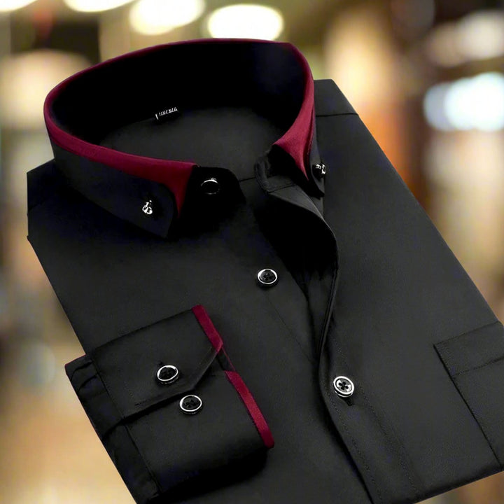 Men's Tailored-Fit Long-Sleeve Contrast-Collar Button-Down Shirt - Black