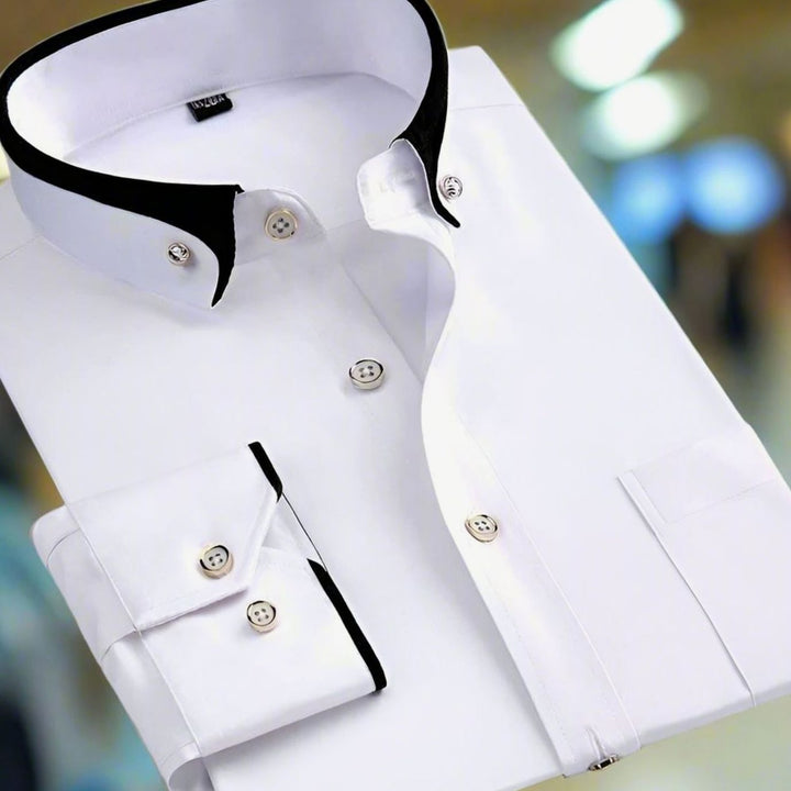 Men's Tailored-Fit Long-Sleeve Contrast-Collar Button-Down Shirt - White