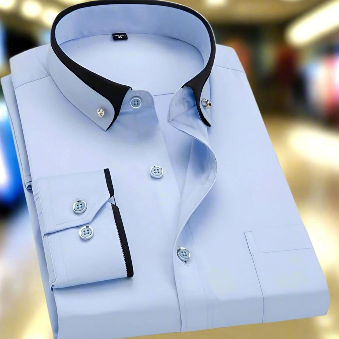 Men's Tailored-Fit Long-Sleeve Contrast-Collar Button-Down Shirt - Light Blue