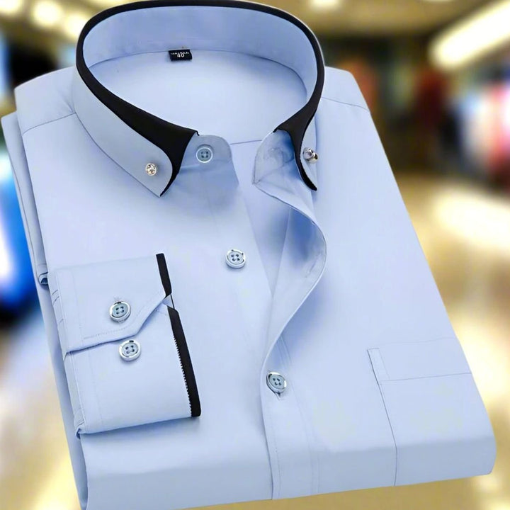 Men's Tailored-Fit Long-Sleeve Contrast-Collar Button-Down Shirt - Light Blue