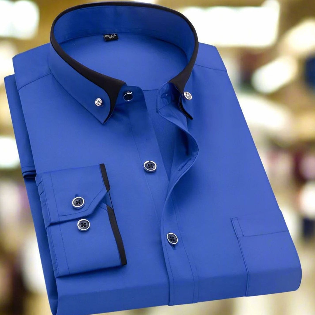 Men's Tailored-Fit Long-Sleeve Contrast-Collar Button-Down Shirt - Blue