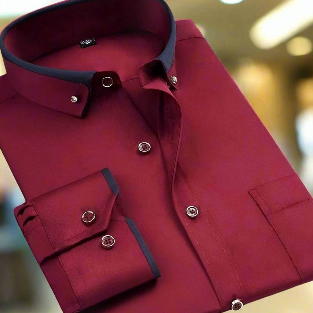 Men's Tailored-Fit Long-Sleeve Contrast-Collar Button-Down Shirt - Red
