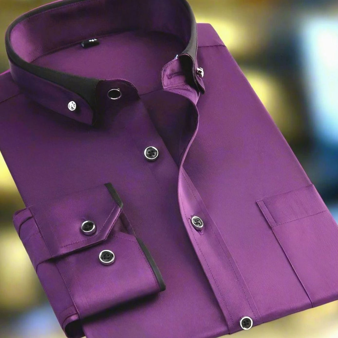 Men's Tailored-Fit Long-Sleeve Contrast-Collar Button-Down Shirt - Lilac