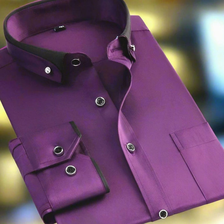 Men's Tailored-Fit Long-Sleeve Contrast-Collar Button-Down Shirt - Lilac
