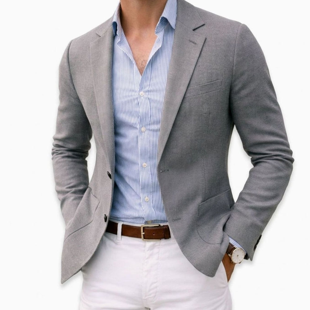 Men's Tailored Notch-Lapel Knit Blazer - Silver