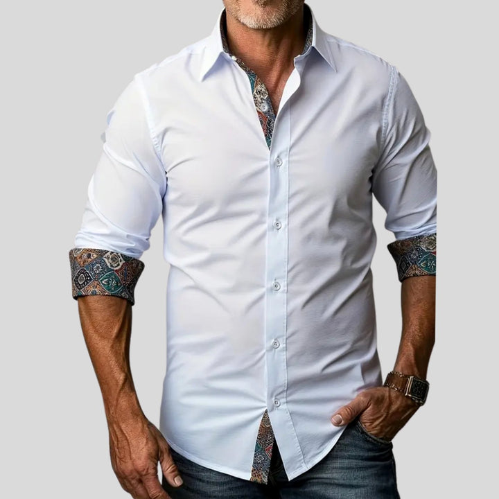 Men's Tailored Slim-Fit Contrast-Cuff Button-Up Shirt